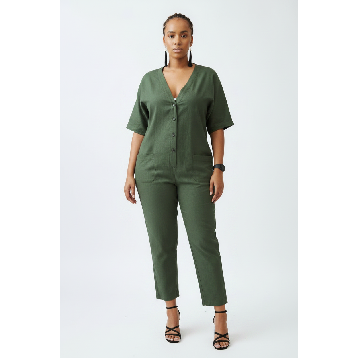Short Sleeve V-Neck Jumpsuit
