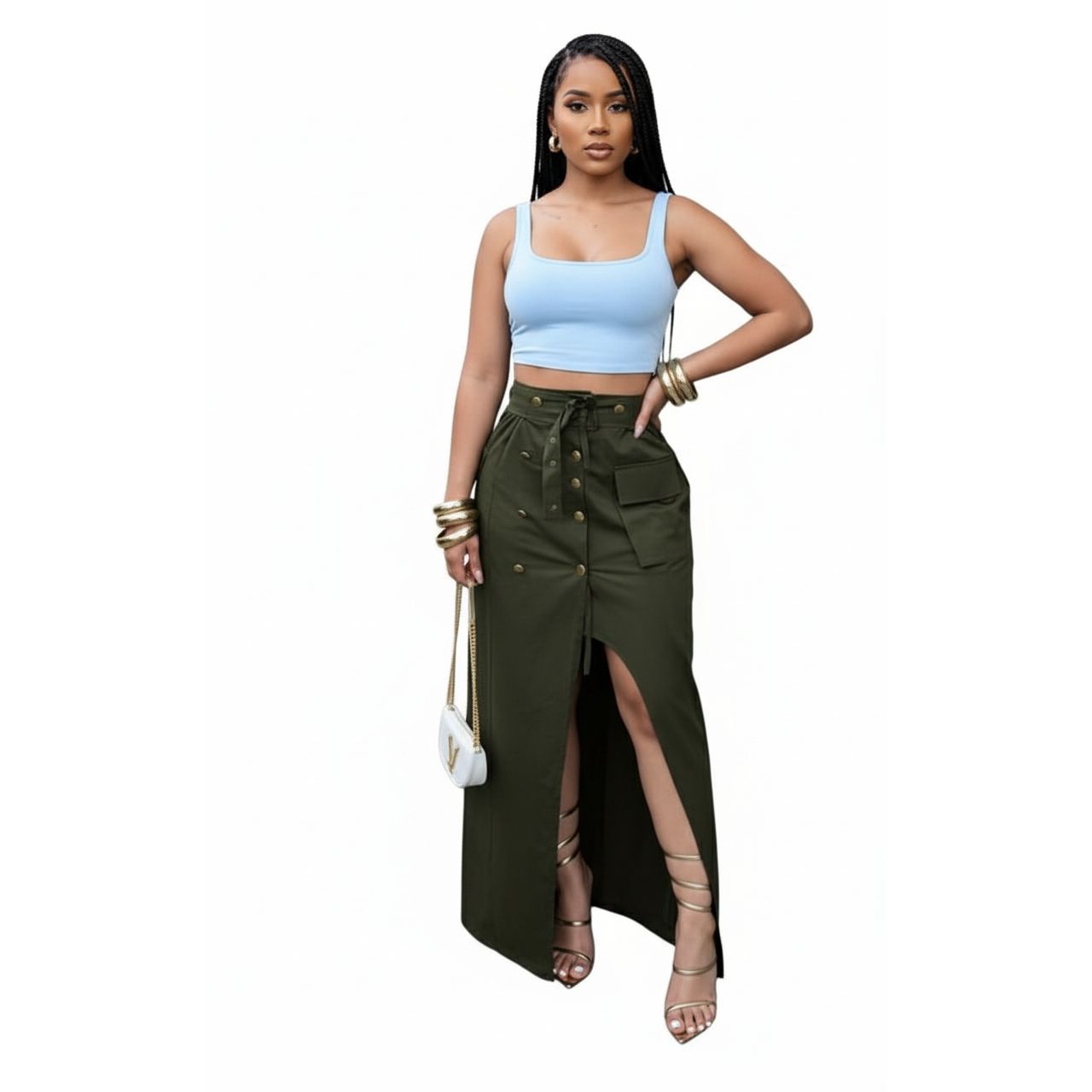 Cargo Front Slit Skirt