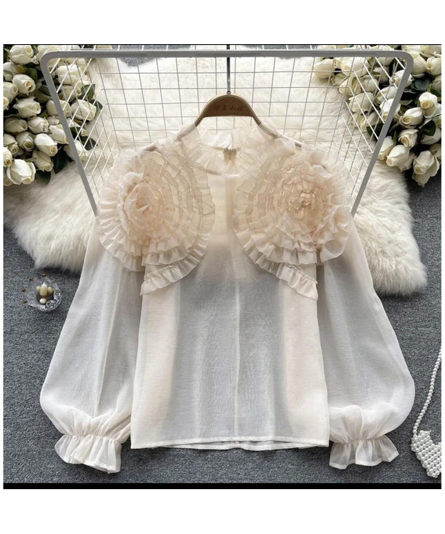Long Sleeve Lace Flower Top