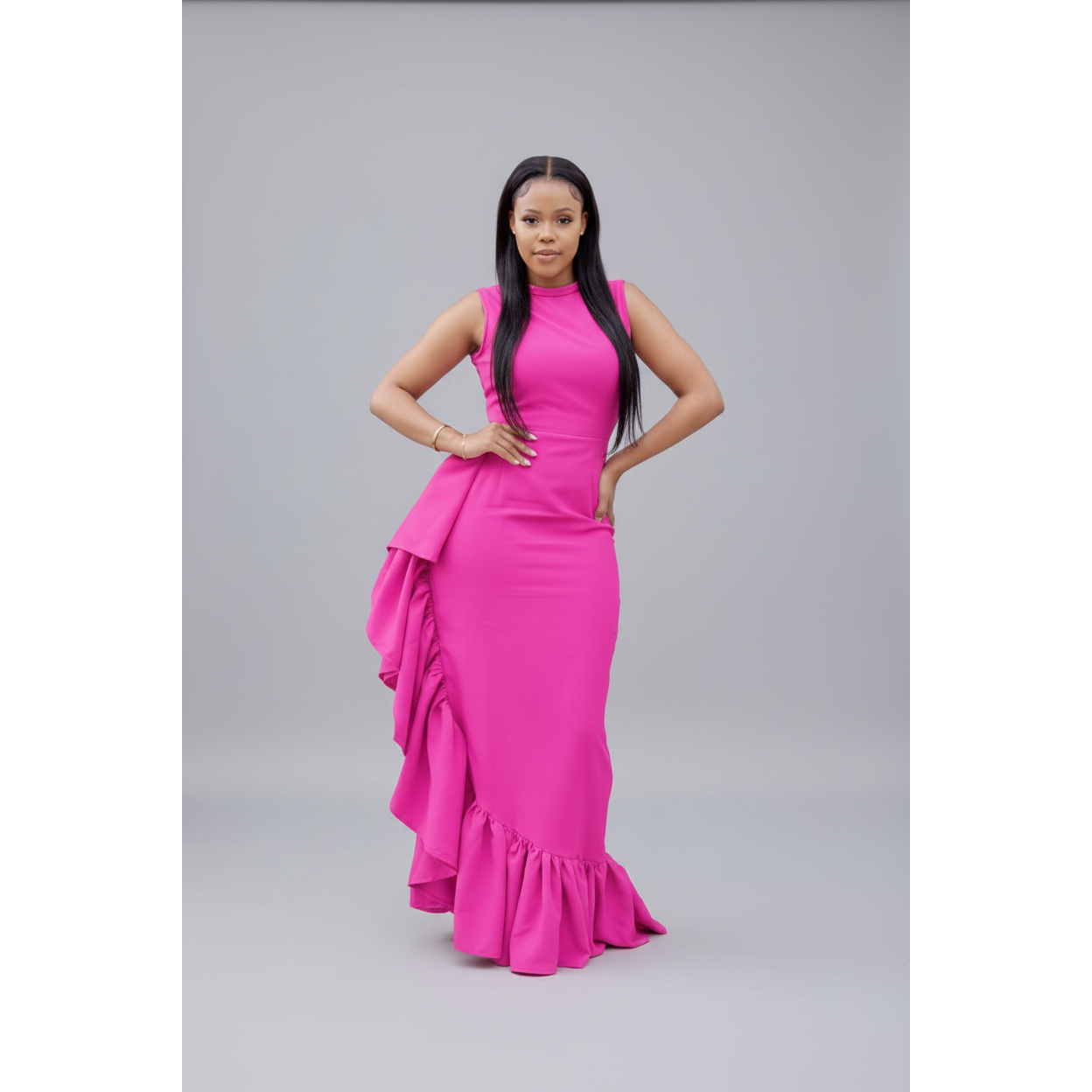 Sleeveless Side Ruffle Dress
