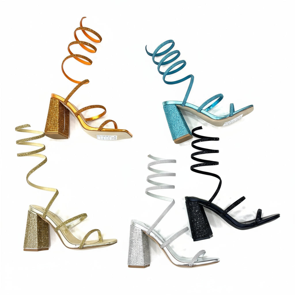 Spiral Rhinestone Thick Heel