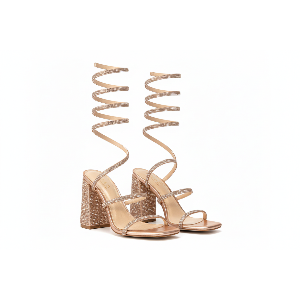 Spiral Rhinestone Thick Heel