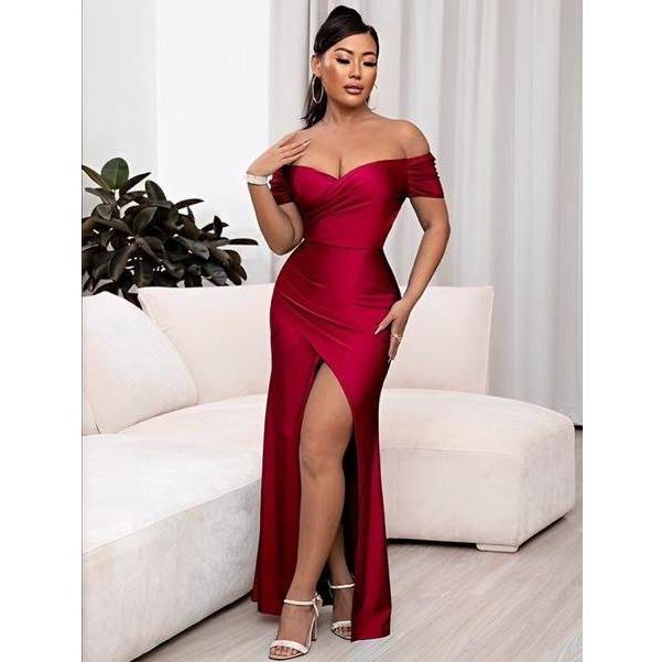 Vintage Off Shoulder Slit Dress – YELLOW SUB TRADING