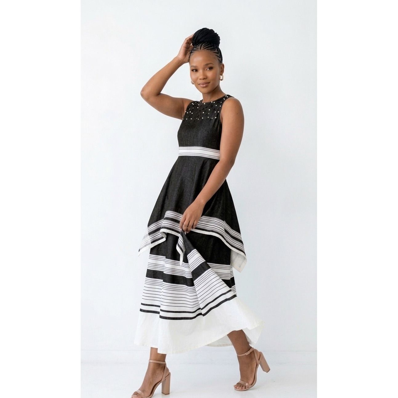 Beaded Halter African Traditional Maxi Dress
