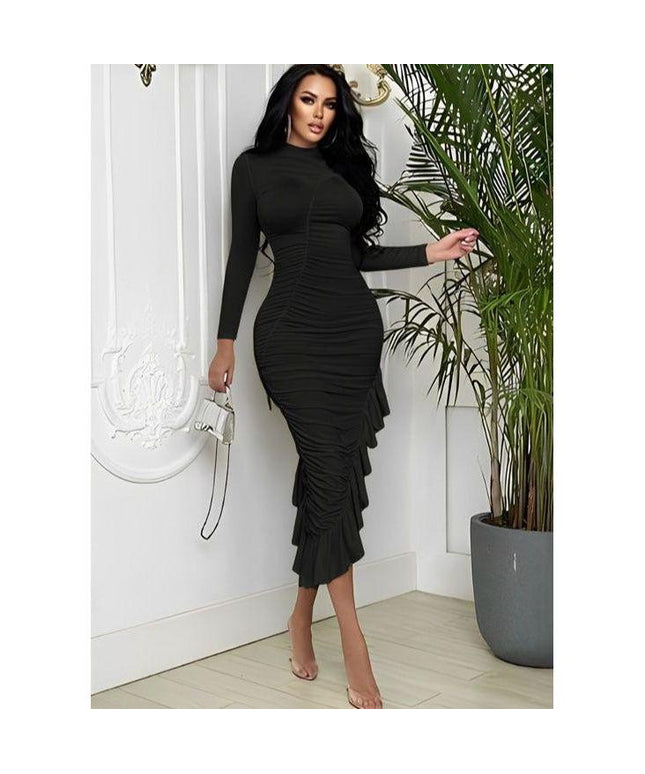 Bodycon Dress Simple Long Sleeve Black Dress Modal Square Neck