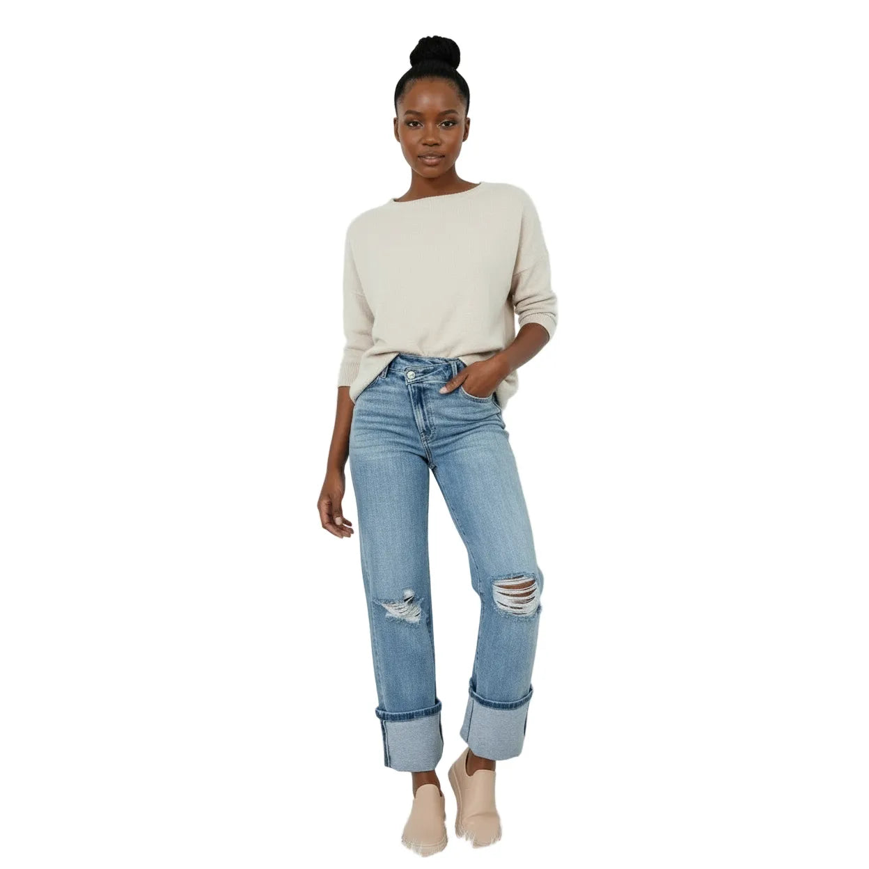 Dusk Blue High Rise Asymmetric Jeans