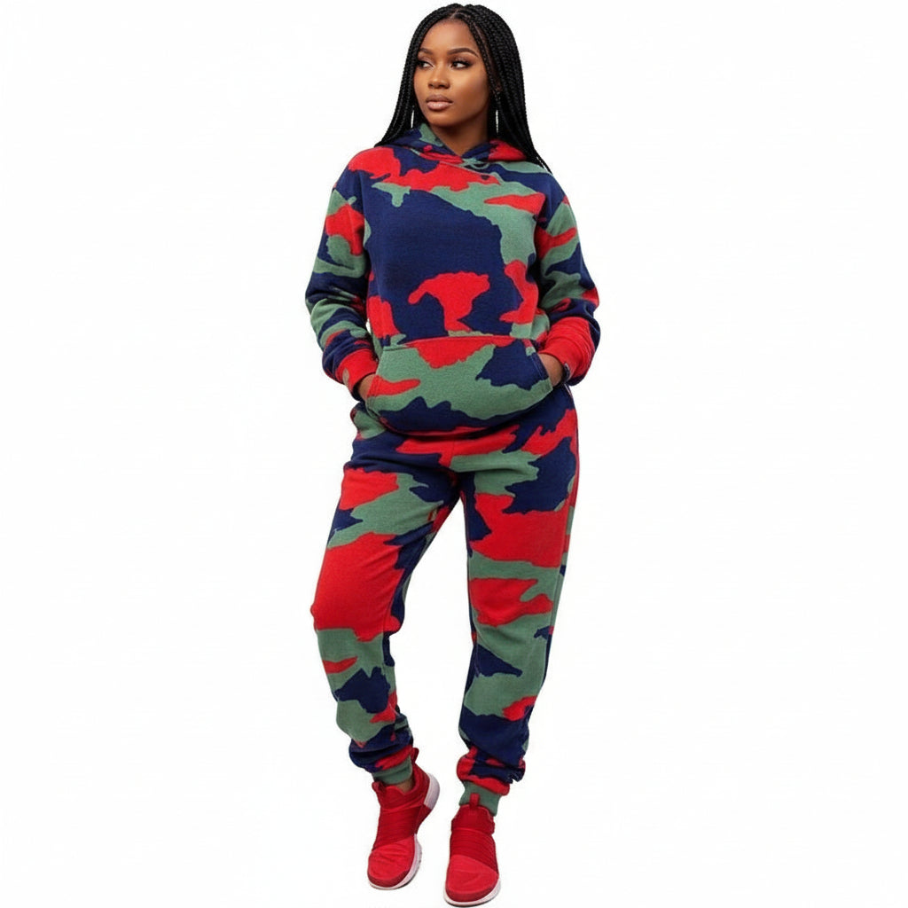 Camouflage Hooded Tracksuit Set