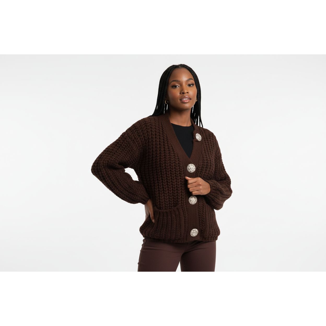 Women's Chunky Knit Cropped Long Sleeve Cardigans