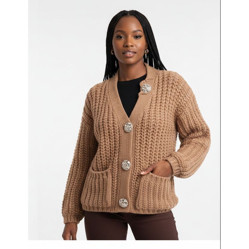 Women's Chunky Knit Cropped Long Sleeve Cardigans