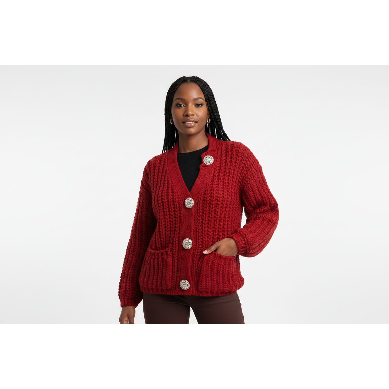 Women's Chunky Knit Cropped Long Sleeve Cardigans