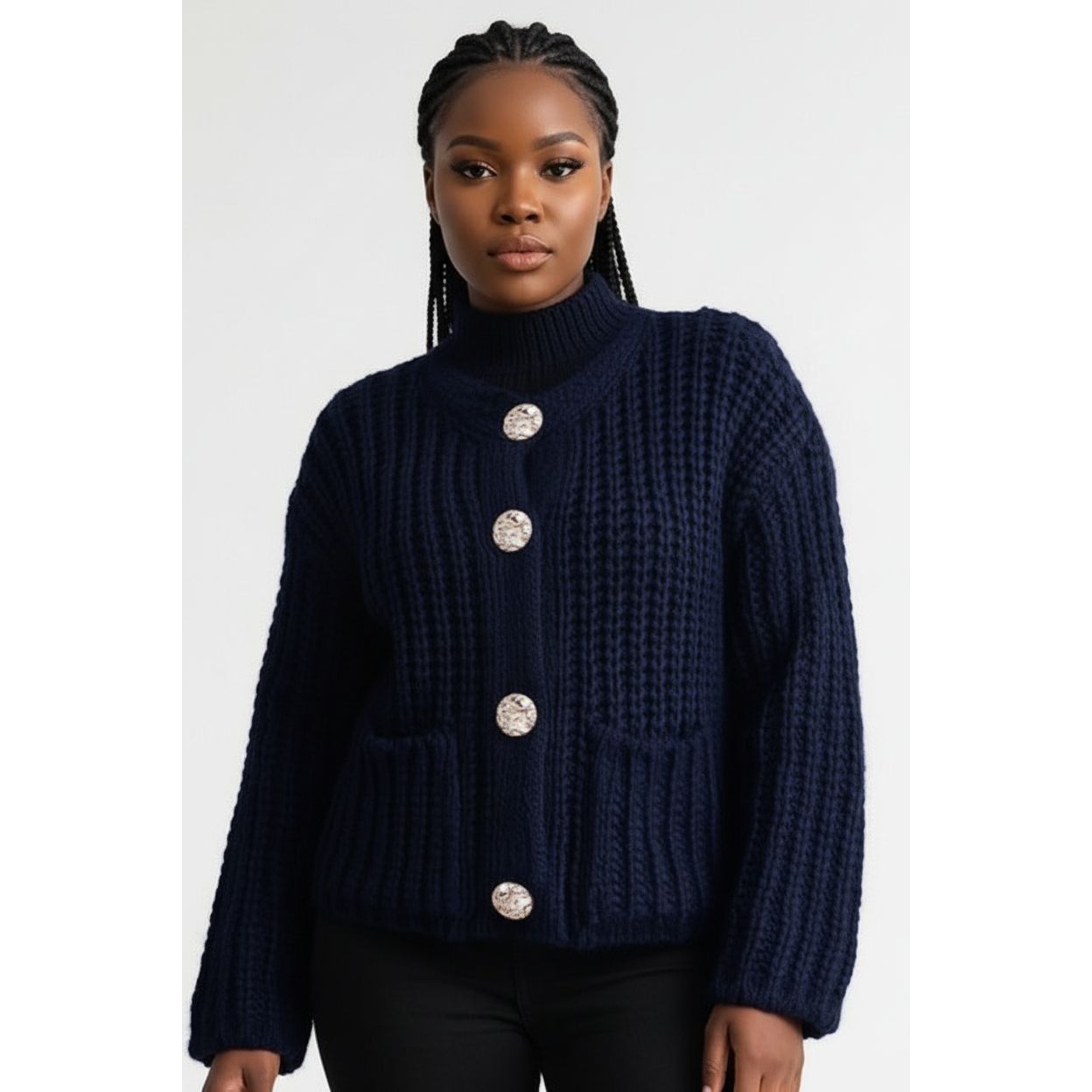 Women's Chunky Knit Cropped Long Sleeve Cardigans
