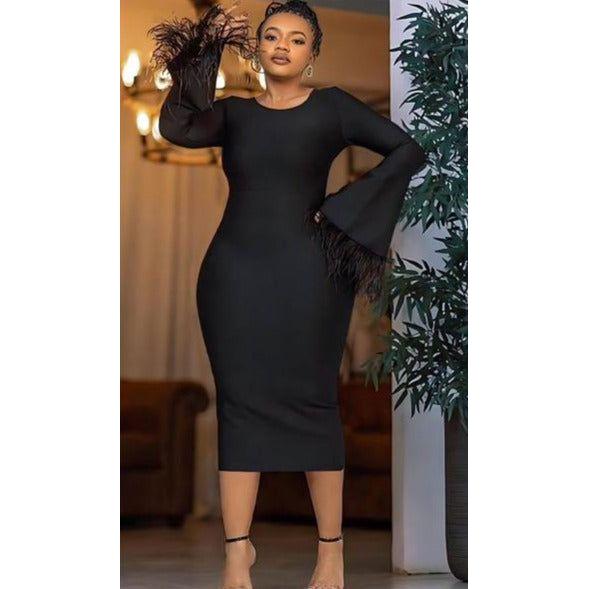Long Feather Sleeve Bodycon Dress – YELLOW SUB TRADING
