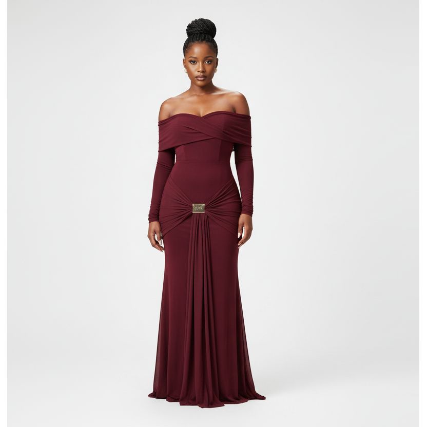 Plus Size Off-Shoulder Long-Sleeve Maxi Dress
