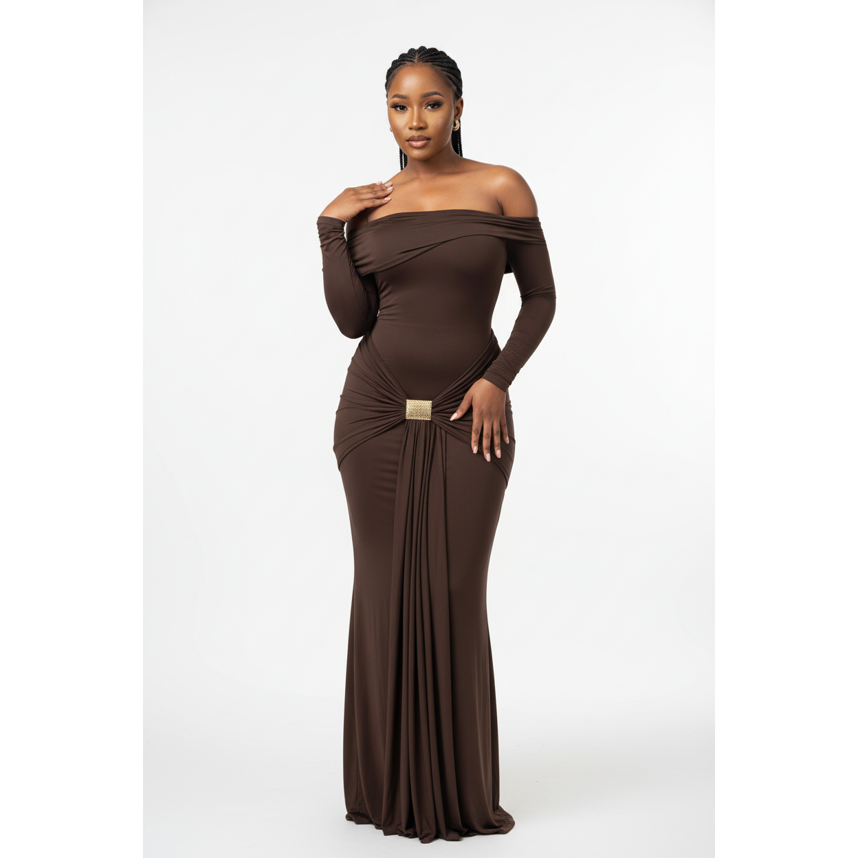 Plus Size Off-Shoulder Long-Sleeve Maxi Dress