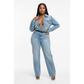 Button High Waisted Denim Jumpsuit