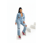 Button High Waisted Denim Jumpsuit