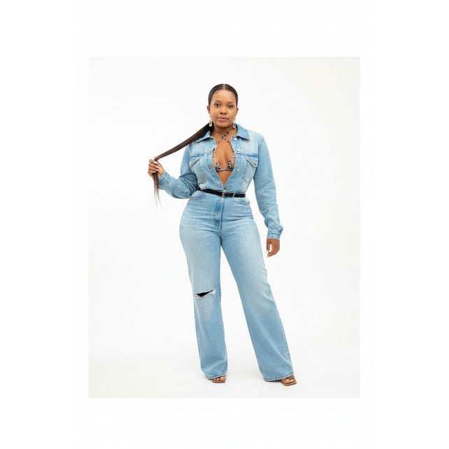 Elevated Denim Jumpsuit with Half Button Detail main image 0