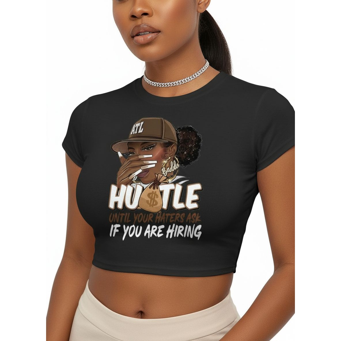 Women's Short Sleeve Hustle Graphic Crop Top