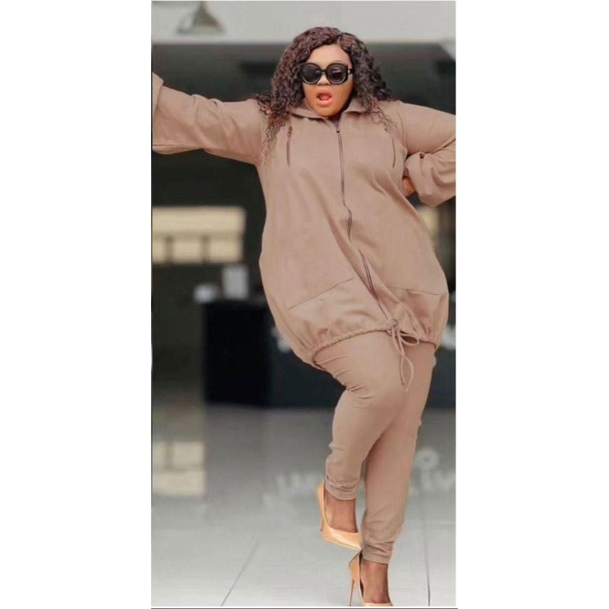 Hooded Plus Size Zipper 2 Piece Set