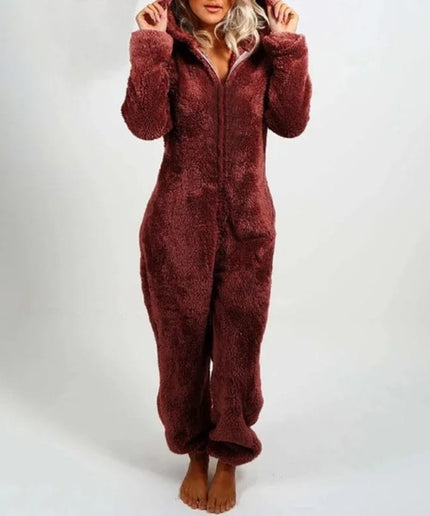 Hooded Long Sleeve Faux Fur Jumpsuit