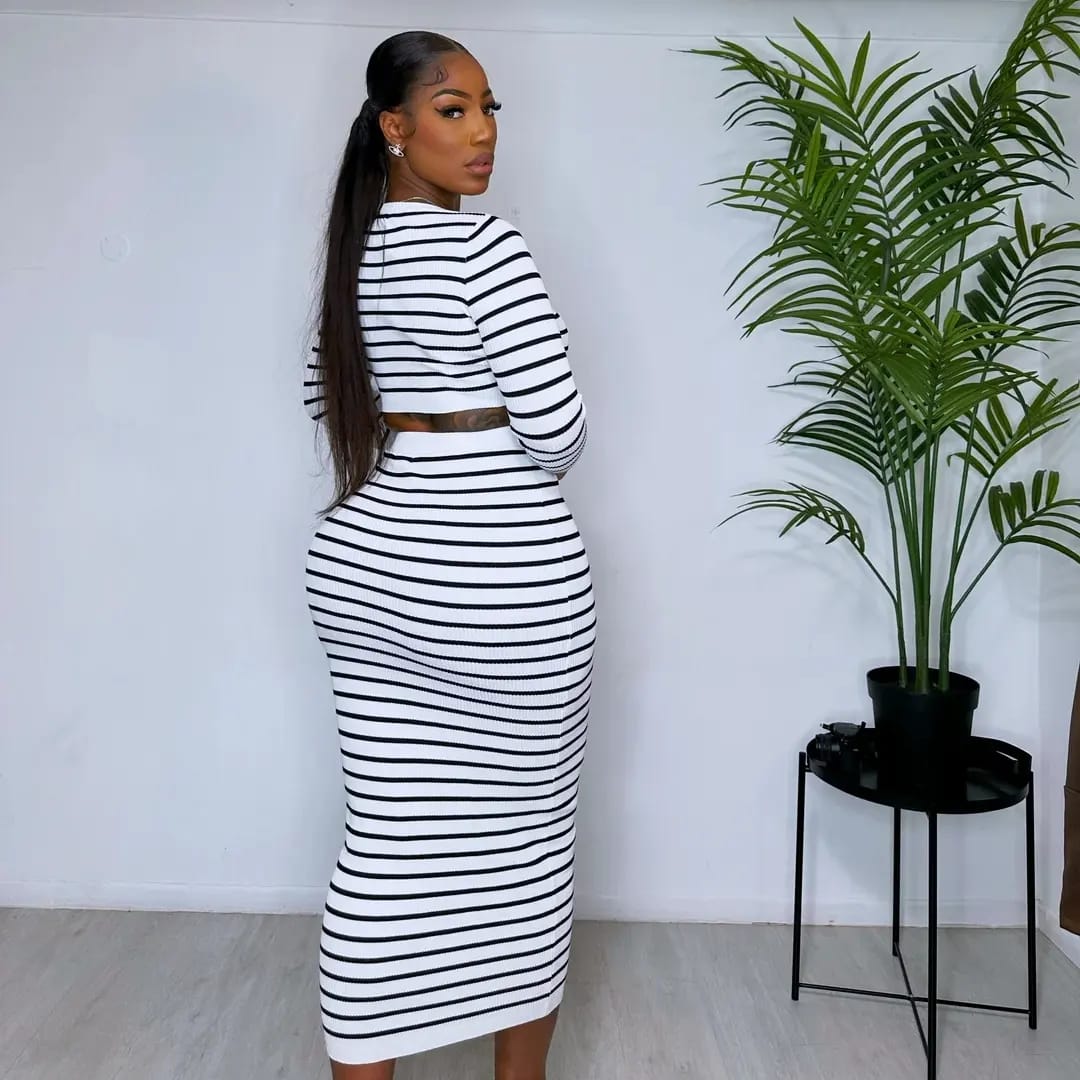 Striped Crop Top and Skirt Set