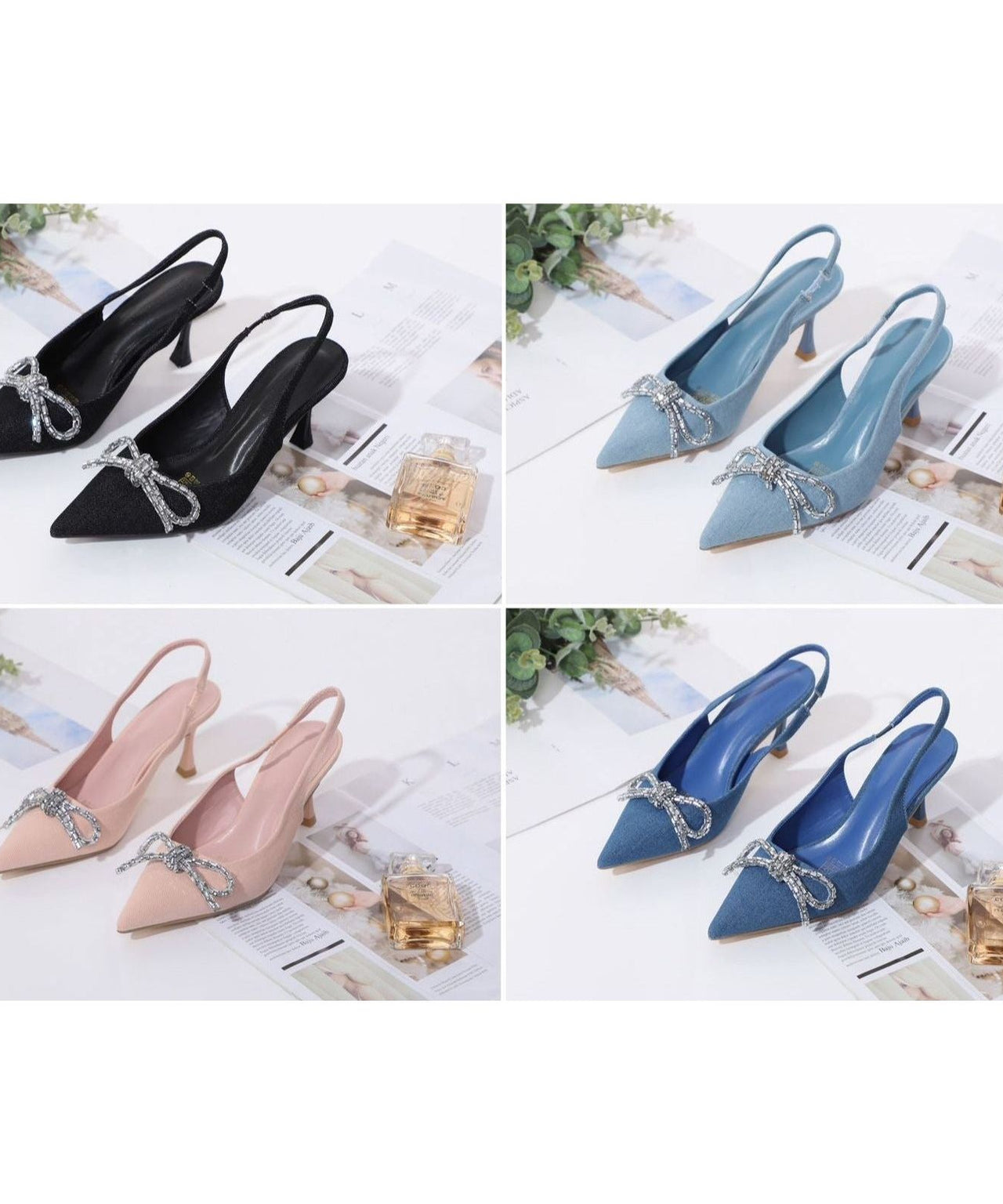 Leather Low Heels with Bow Knot