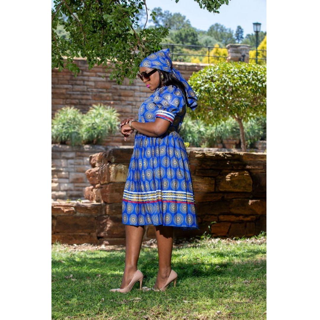 V-Neck Short Sleeve Ankara Dress