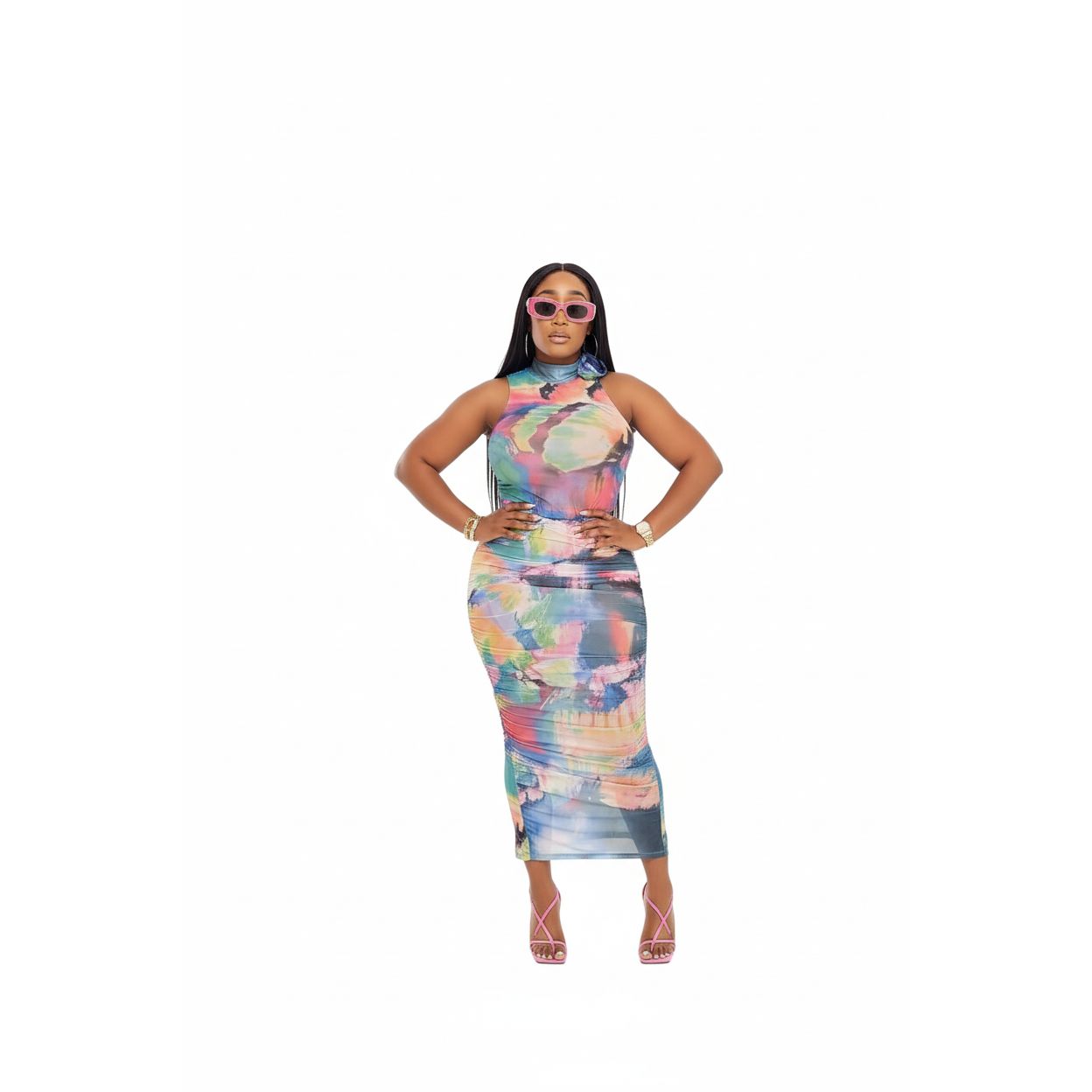 Sleeveless Multi Color Bodycon Dress