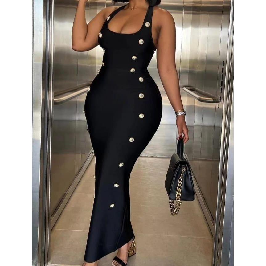 Button Detailed Bandage Dress