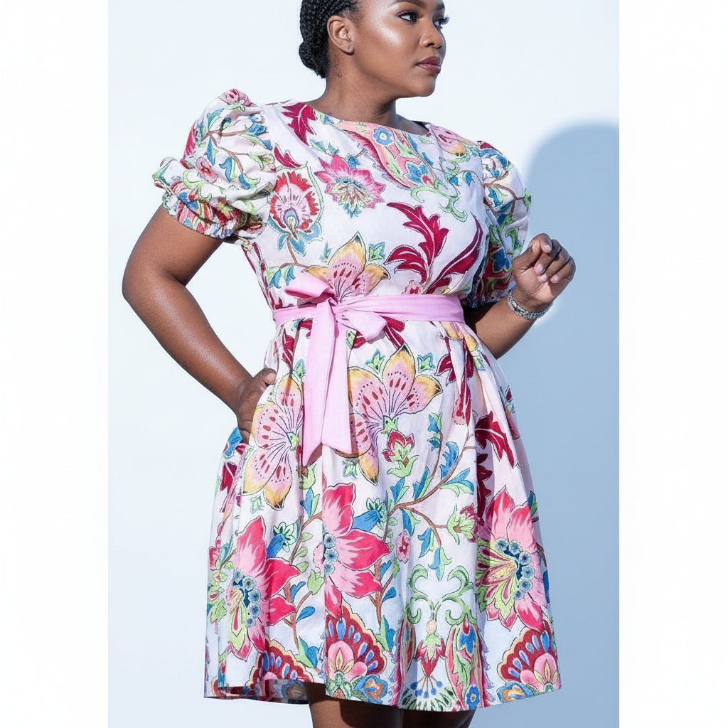 Floral 3 Quarter Sleeve Midi Dress