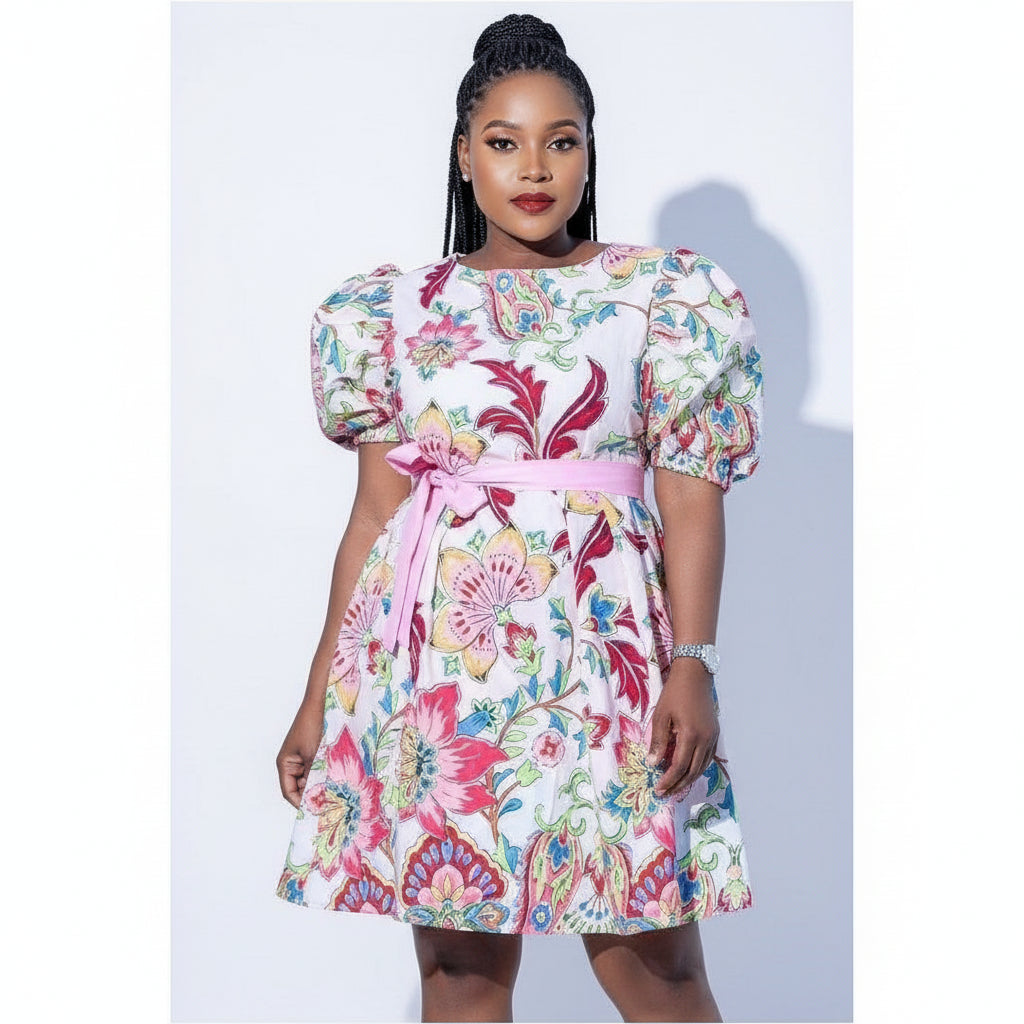 Floral 3 Quarter Sleeve Midi Dress