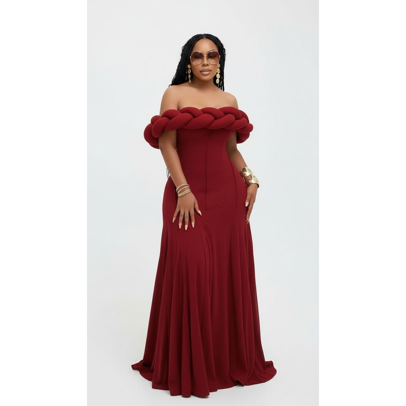 Off-Shoulder Braided Neckline Mermaid Dress