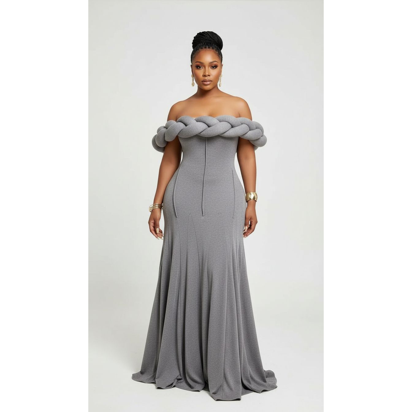 Off-Shoulder Braided Neckline Mermaid Dress