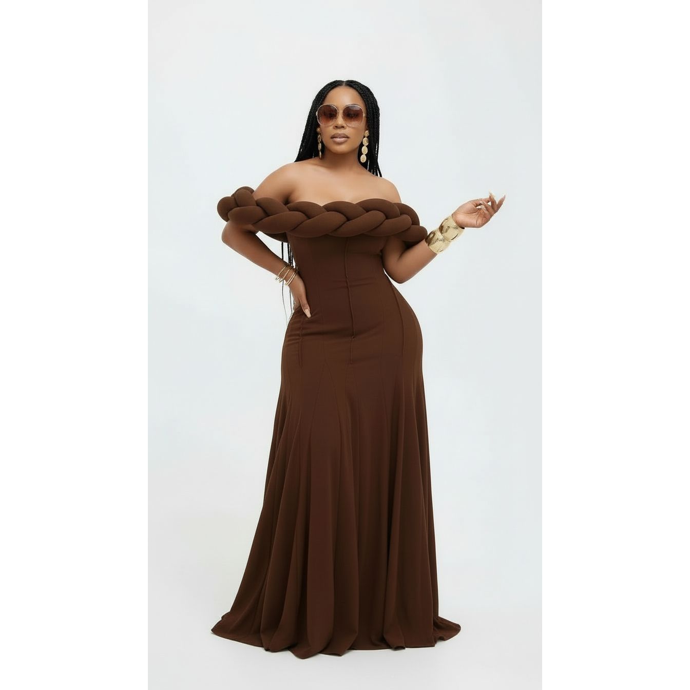 Off-Shoulder Braided Neckline Mermaid Dress