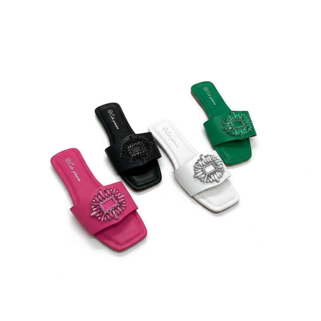 Rhinestone Leather Sandals