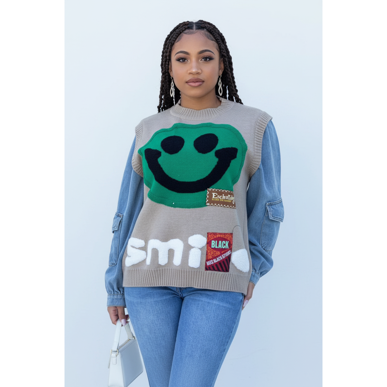 Smiling Face Denim Sleeve Jersey