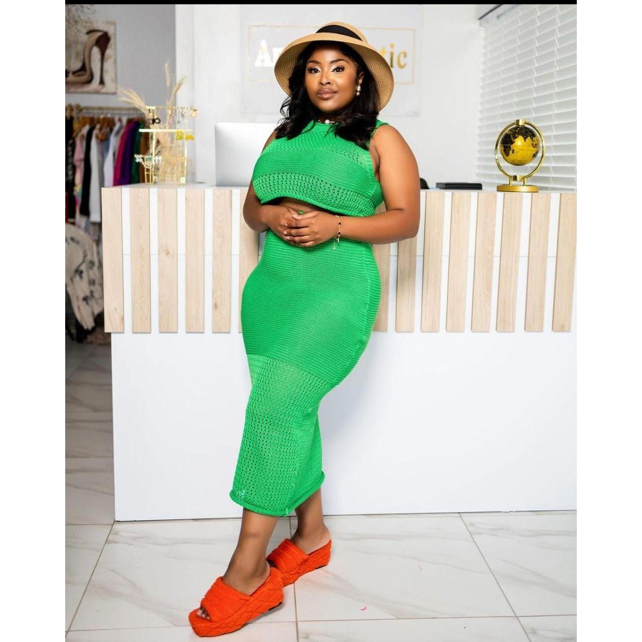 Knitted Round Neck Top and Skirt Set