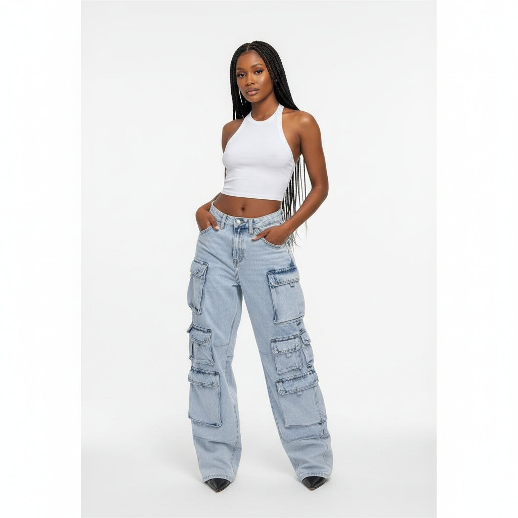 Denim Side Pocket Cargo Pants