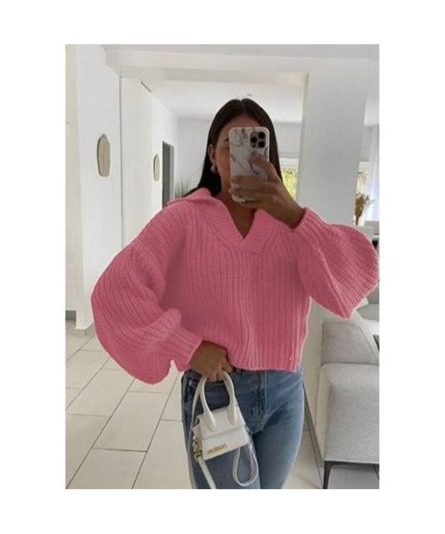 Knitted V-Neck Long Sleeve Top