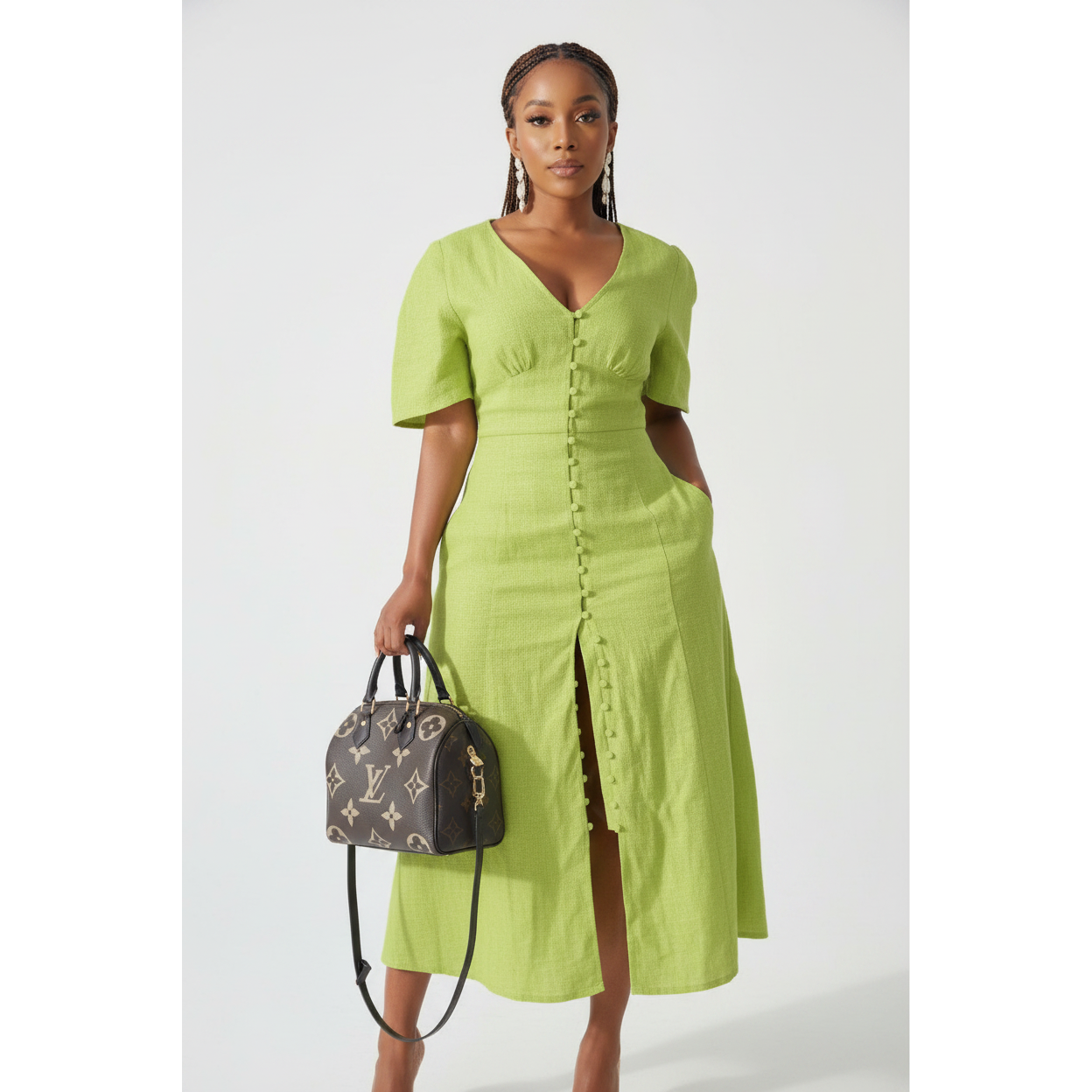 Short Sleeve Front Slit Dress