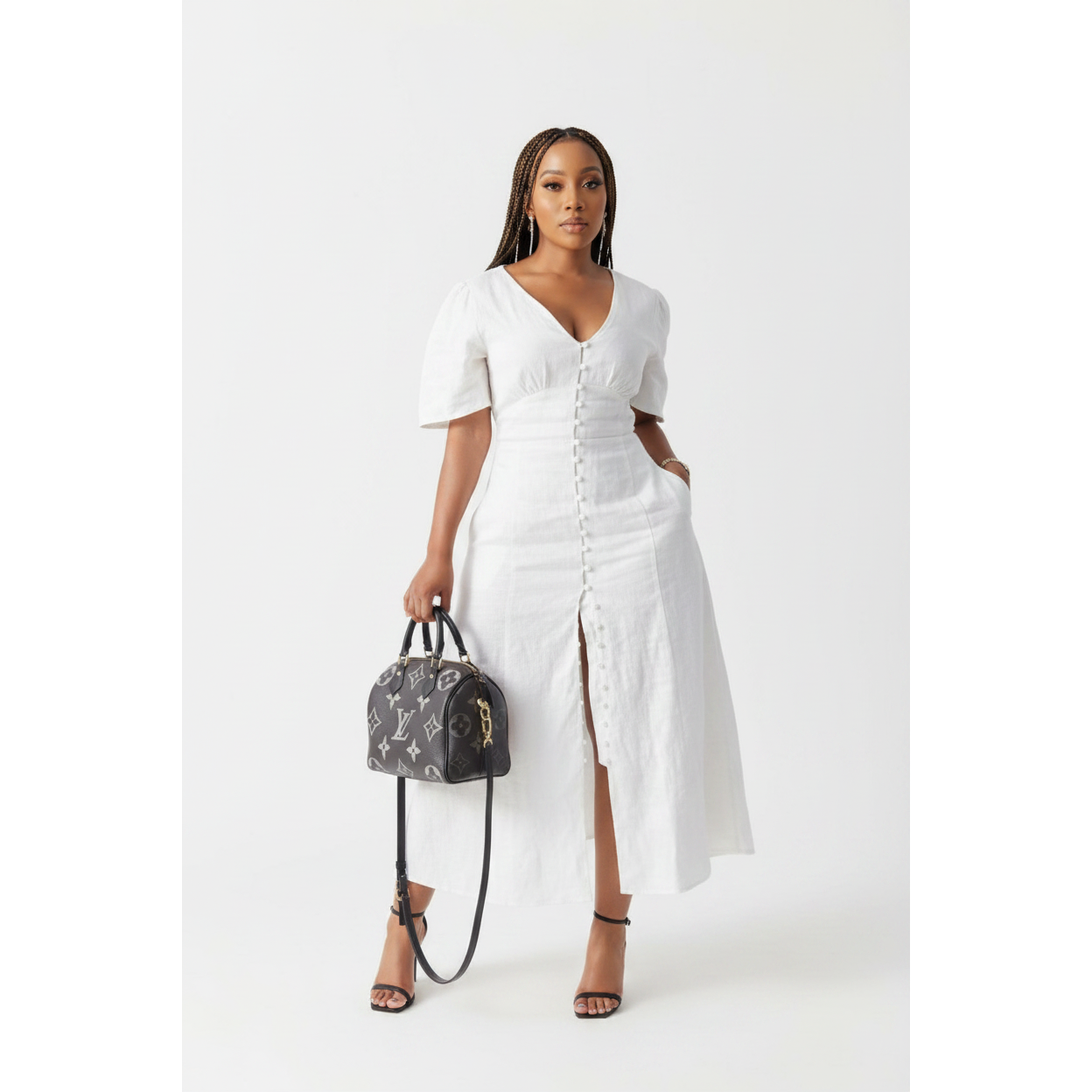 Short Sleeve Front Slit Dress