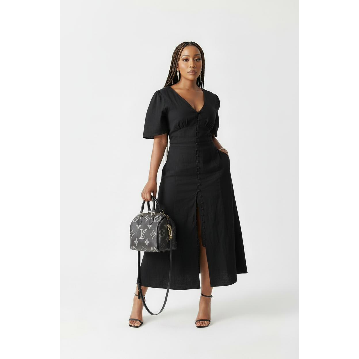 Short Sleeve Front Slit Dress