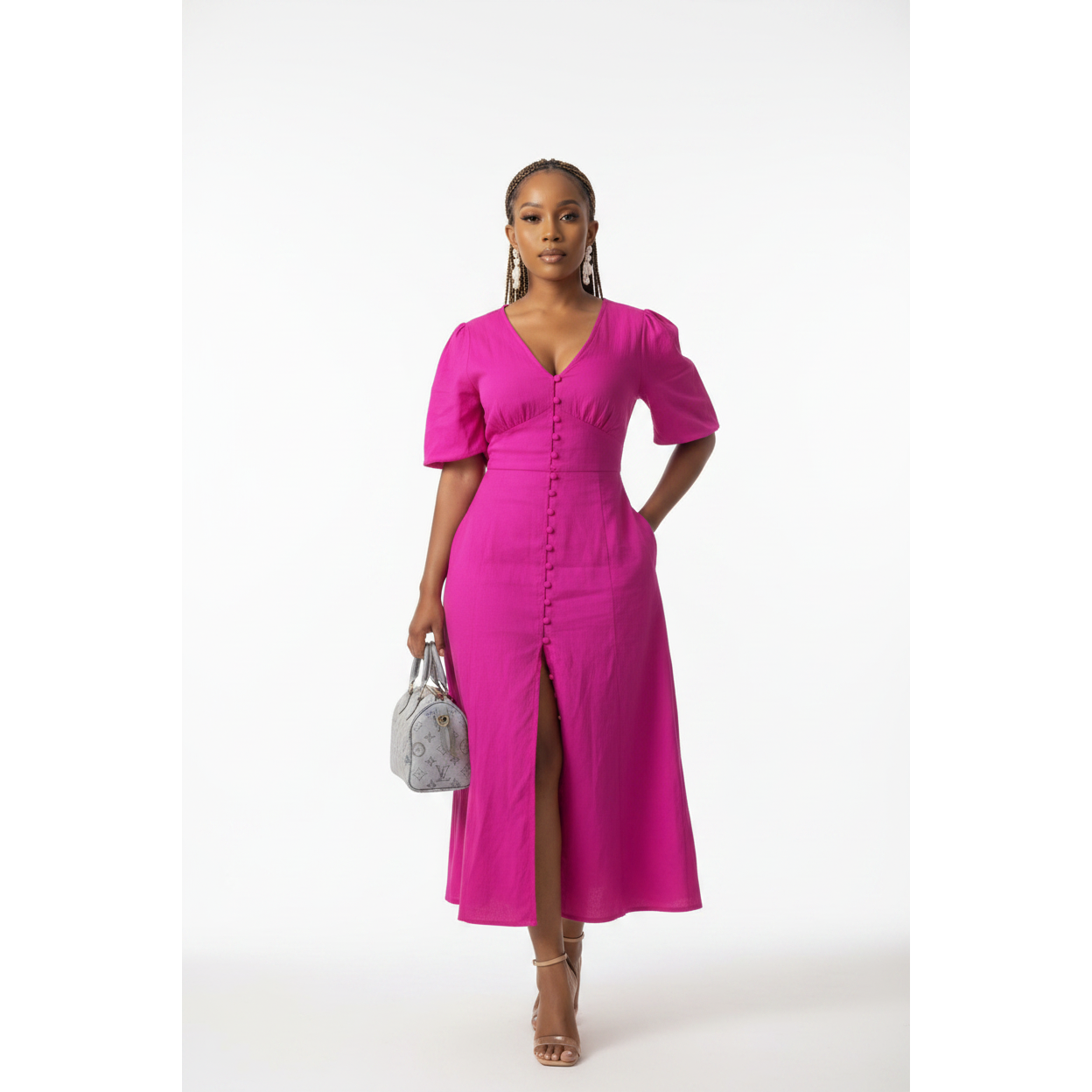 Short Sleeve Front Slit Dress