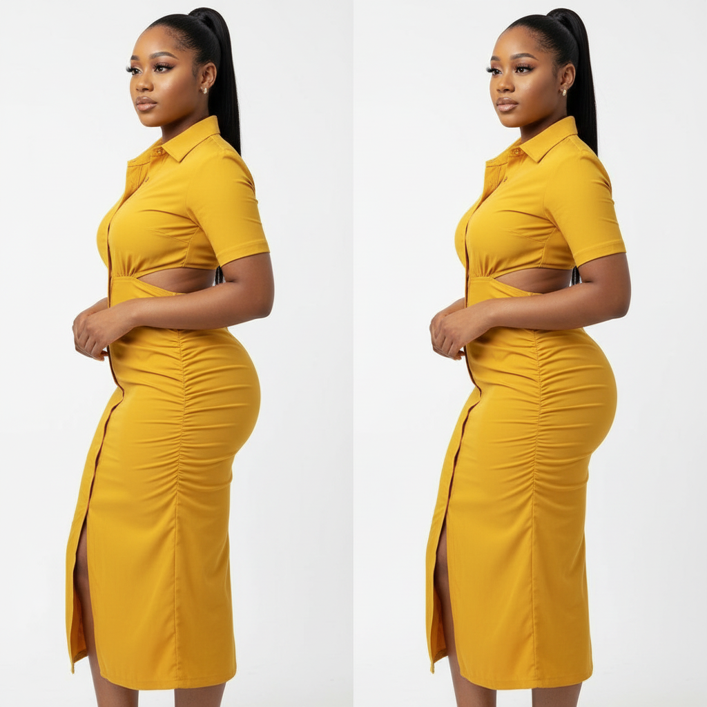 Cut Out Back Elegant Button Detailed Dress