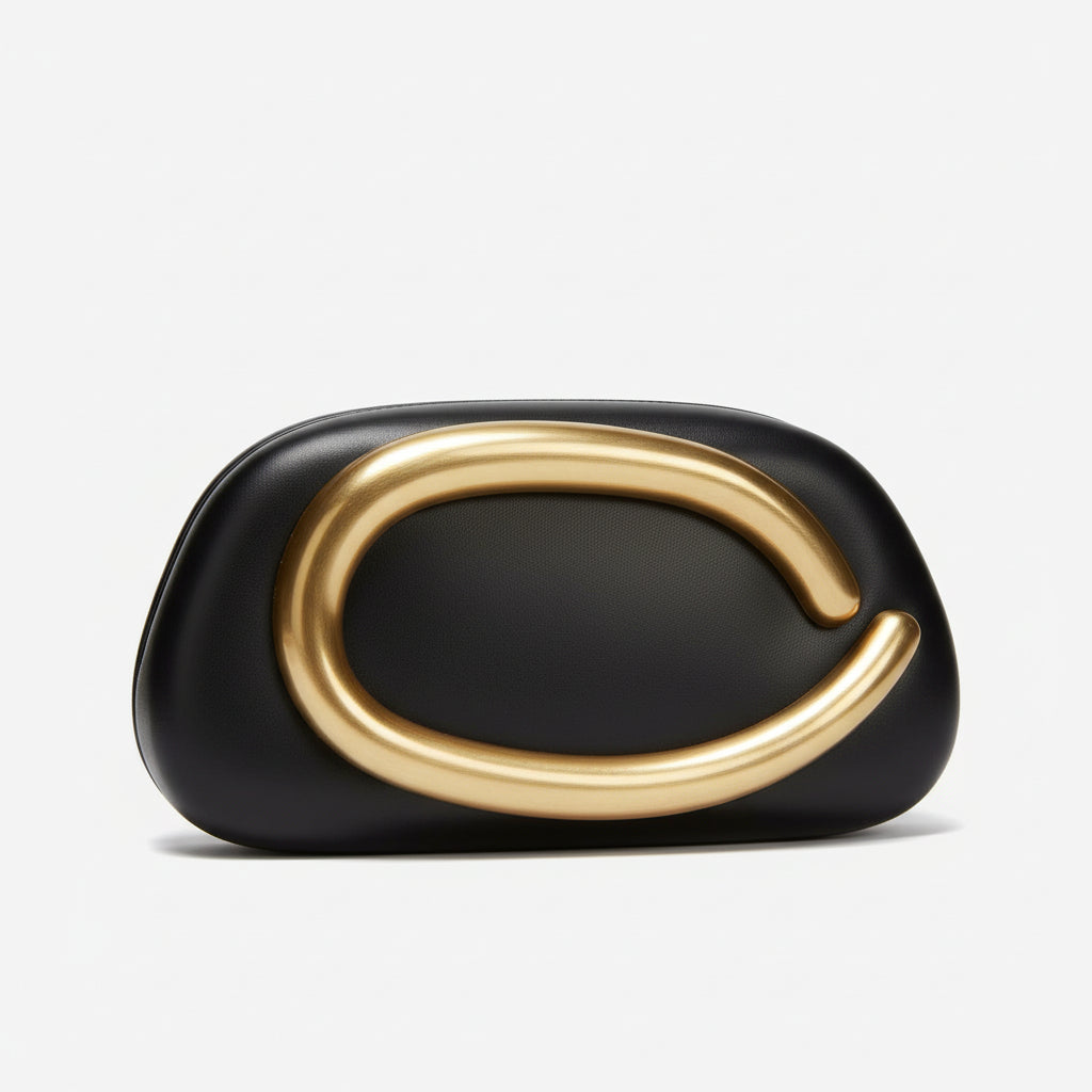 Ladie's Gold Metal Handle Clutch Bag