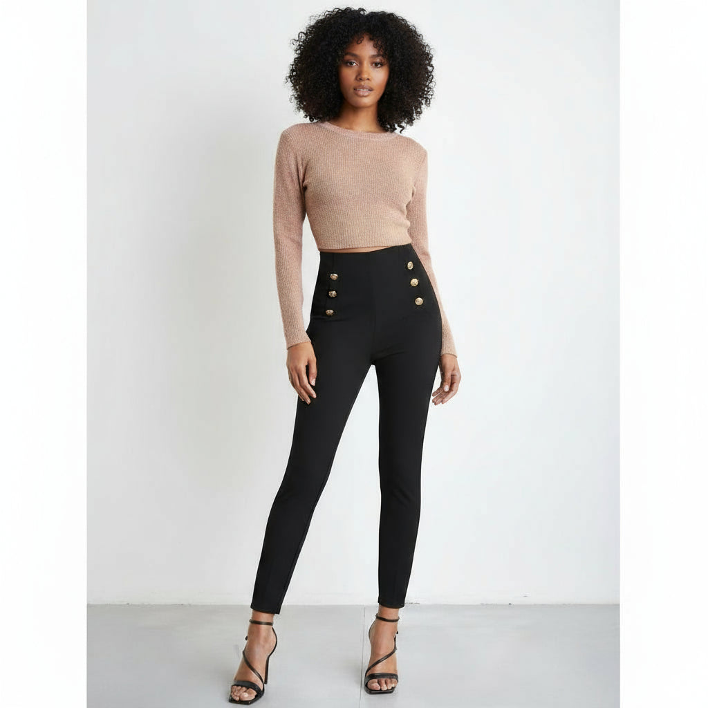 Ladies' Double Button Decorated Long Pants.