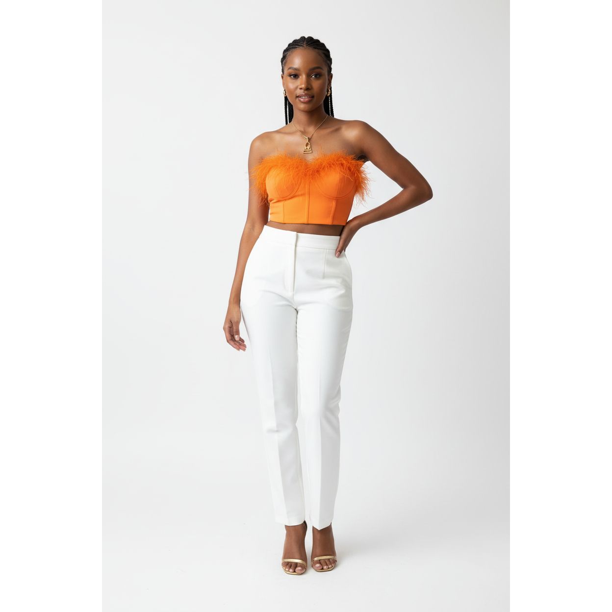 Sleeveless Feather Crop Top