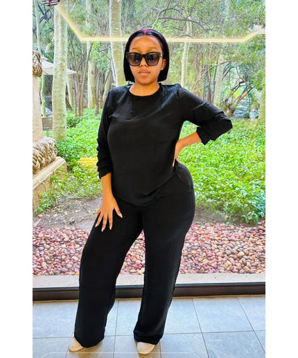 Sexy Round Neck Top and Loose Pant Set