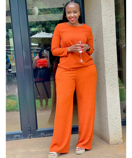 Sexy Round Neck Top and Loose Pant Set