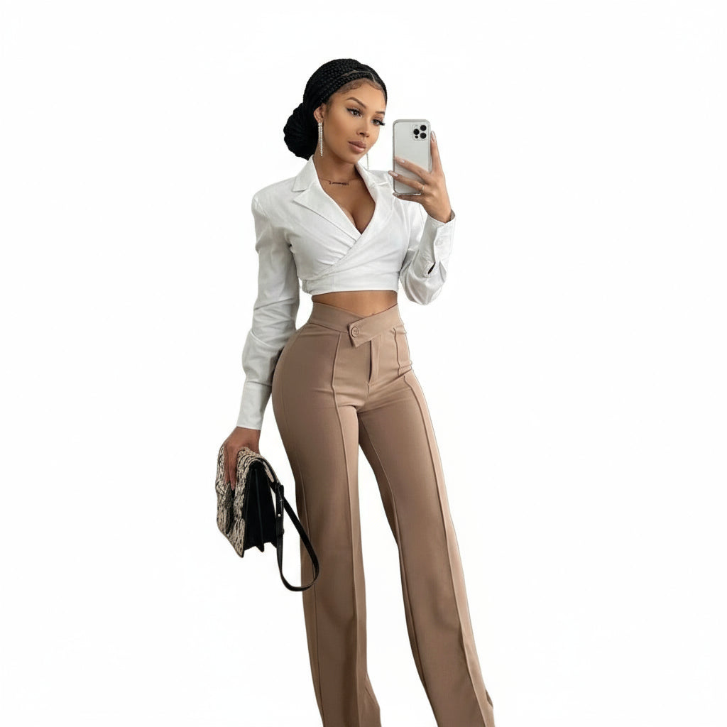High Waisted Solid Color Pant